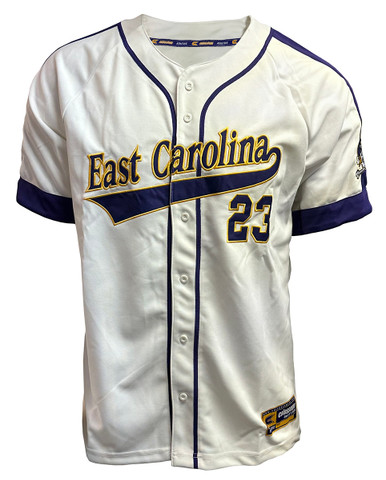 ECU Pirates Colosseum Free Spirited Baseball Jersey – White/Purple