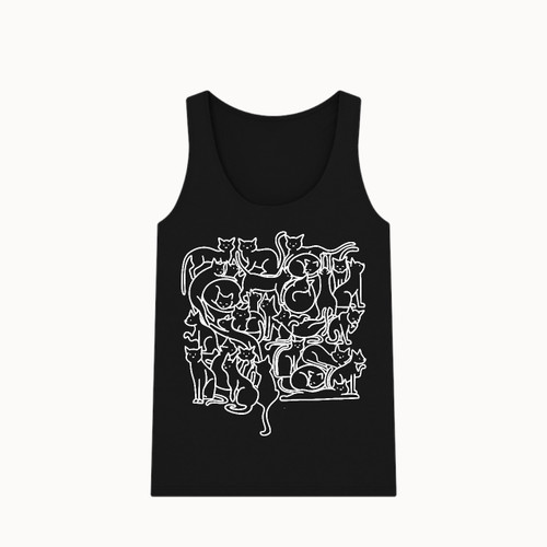 3E Organic Printed Vest (Womens) - Black / Cats!