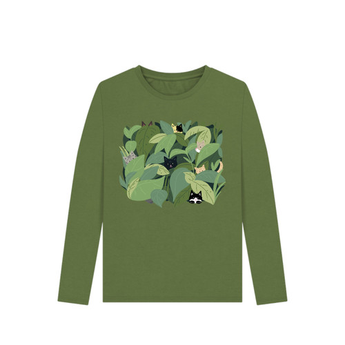 3E L/Sleeved Top (womens) - Hiding Cats 1 / Green