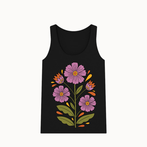 3E Organic Printed Vest (Womens) - Black / Pink Flowers
