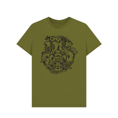 3E Organic Basic T - Animals / Moss Green