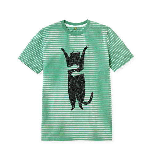 3E Organic Regular Fit T (Mens) - Cat Hug / Green & White Stripes