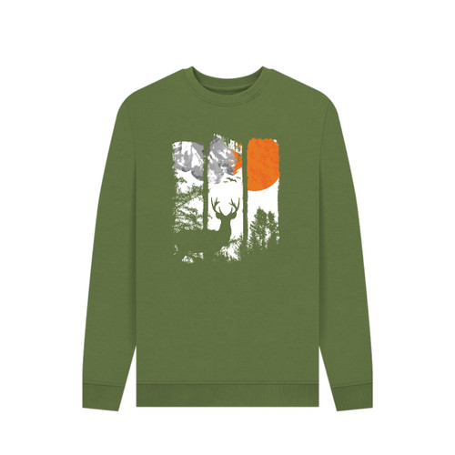 3E Organic Regular Fit Sweater (Mens) - Stag and Sun 1 / Khaki