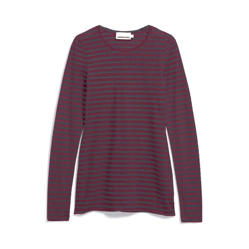 Armed Angels Einiaara Stripes Organic Cotton Jersey Longsleeve - Dark Cranberry / Dark Steel