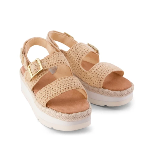 Toms Giana Vegan Crocheted Platform Sandal - Dark Beige / Gold