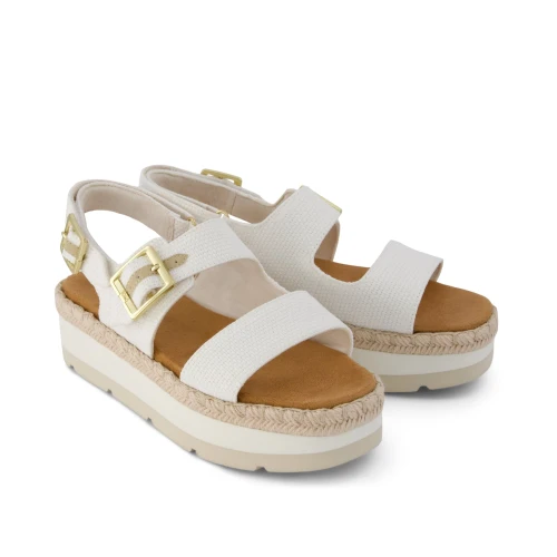 Toms Giana Vegan Woven Platform Sandal - White / Gold