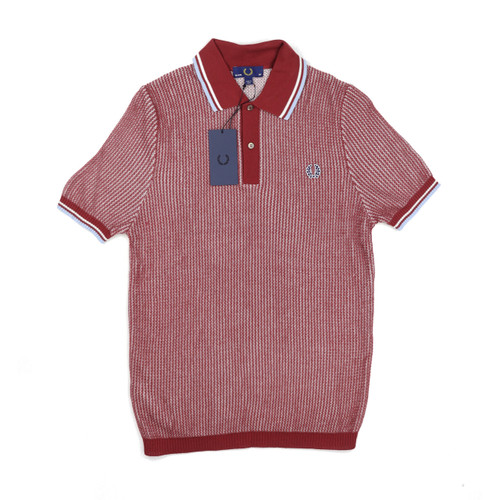 Twisted Textured Knit Shirt - Maroon / Ice / White