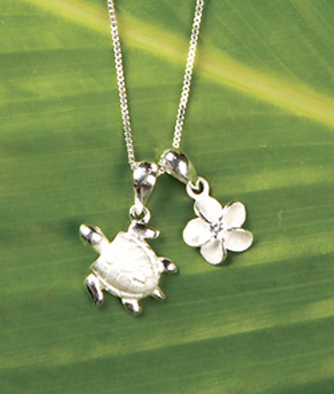 Ku'uipo Sterling Silver Honu & Plumeria Double Charm Necklace