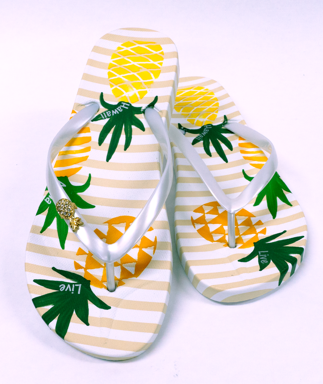Ladies Hawaiian Design Slippers - Pineapple Trio