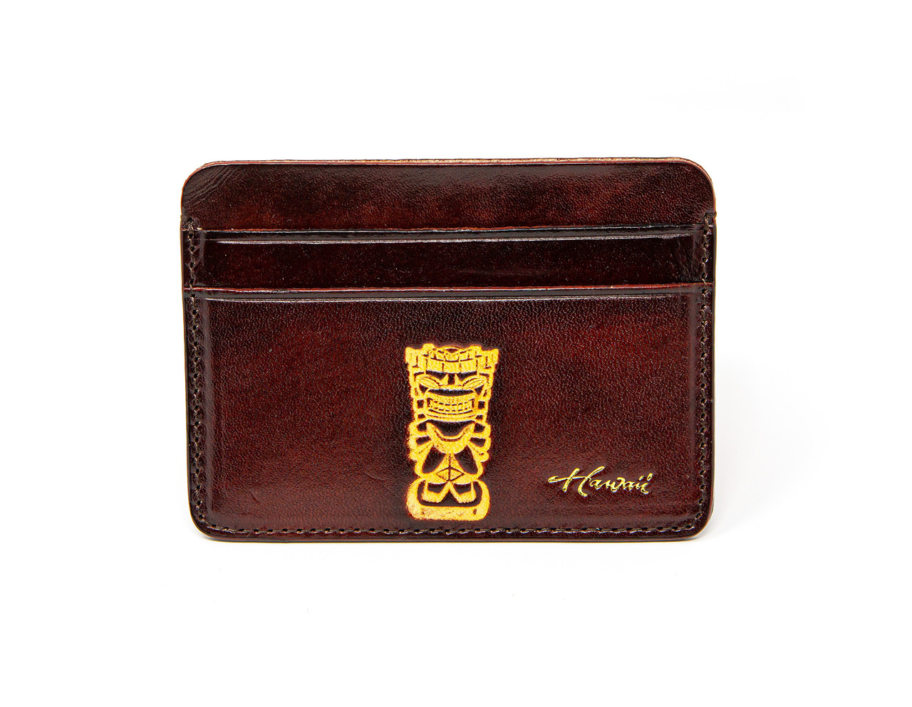 Hawaiian✨️プルメリア✿革タグ付ミニ壁掛け✨️Hawaii Mens Slim Minimalist Wallet - Tiki: Dark