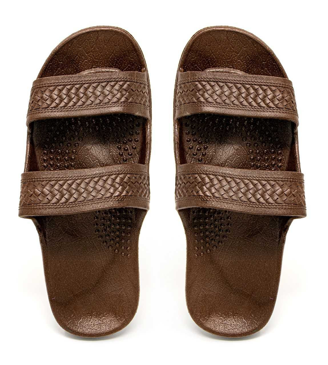 Men's Cross Leather Palm Slippers With Buckle Detail - Brown