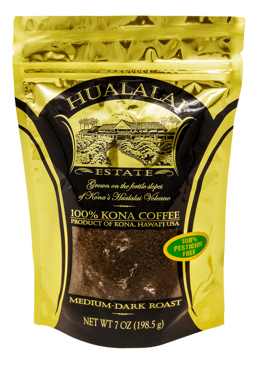 Hualalai Estate 100% Hawaiian Kona Coffee - 7oz Ground, Medium Dark Roast, Pesticide Free, Exp 12/2025