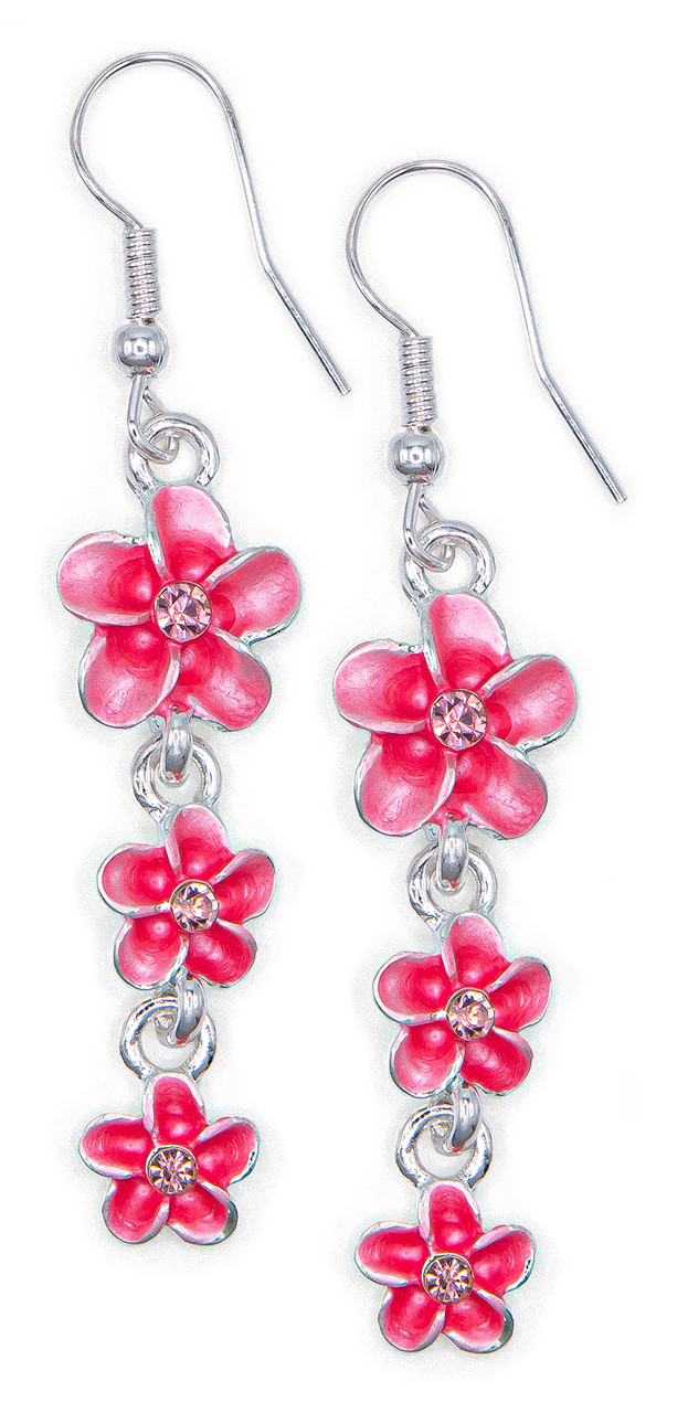 【258】plumeriaページ Triple Plumeria Flowers Earrings by Aloha 808: Pink