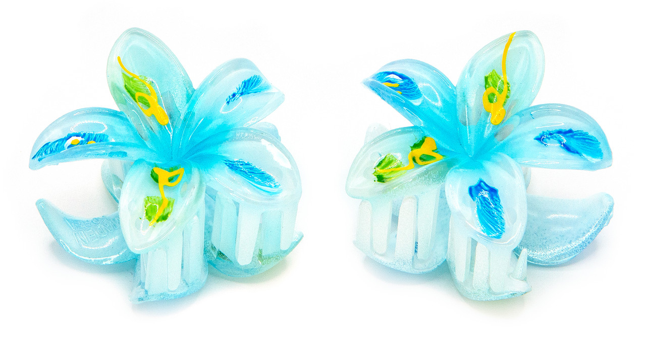 Painted Mini Plumeria Hair Clip Set: Light Blue