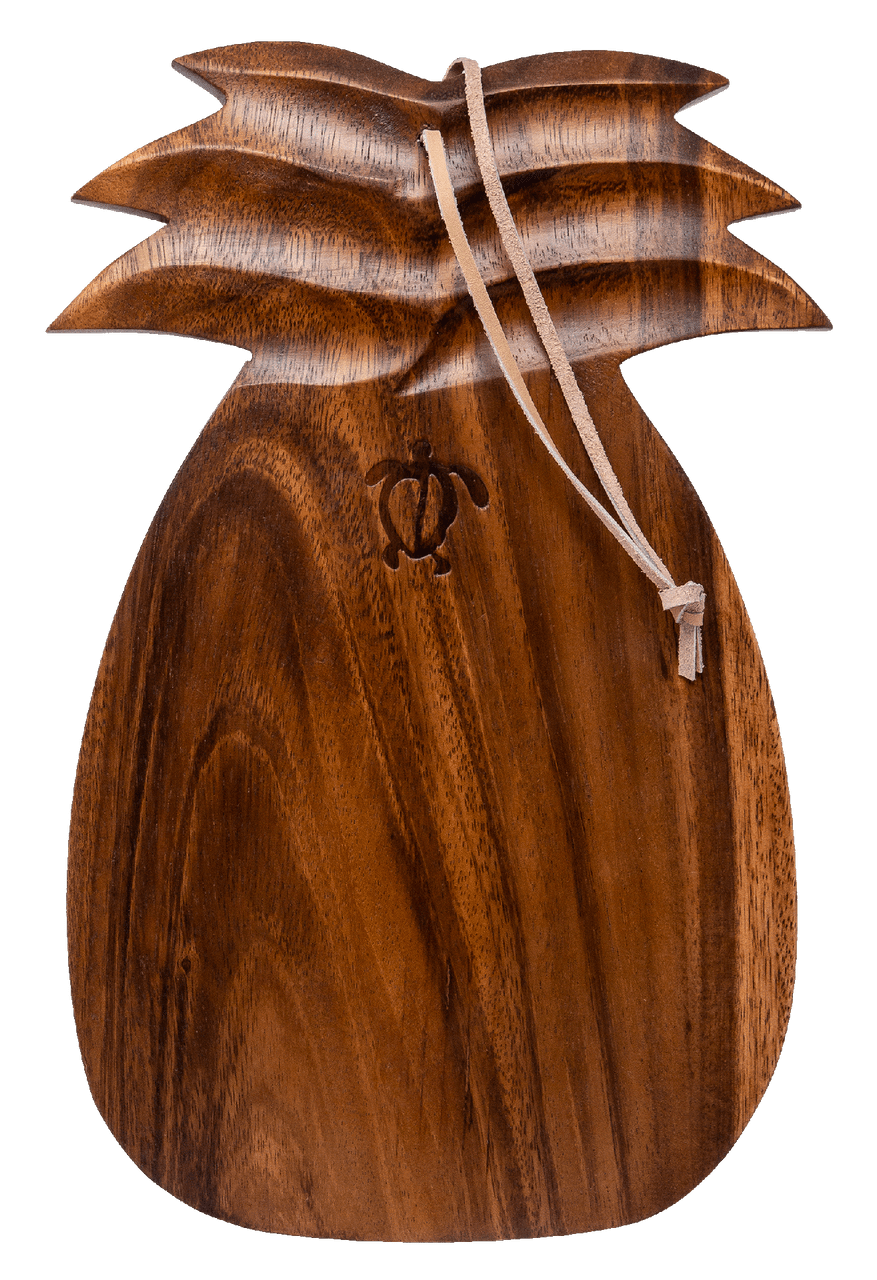 Tropeco® Monkeypod Wood Pineapple Shaped Cutting Board: Honu Stamp