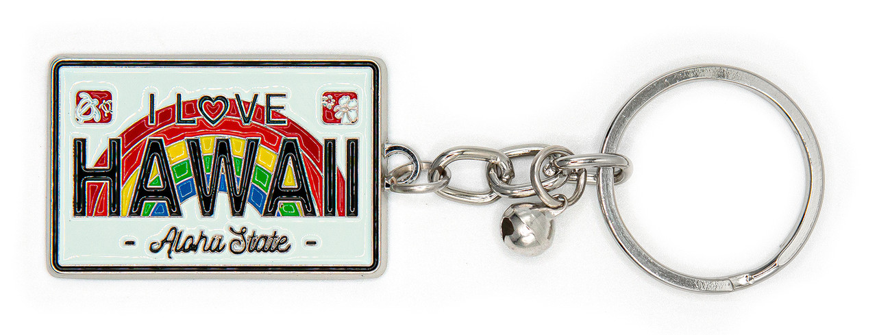 Metal Enamel Island Memories Keyrings: Hawaii License