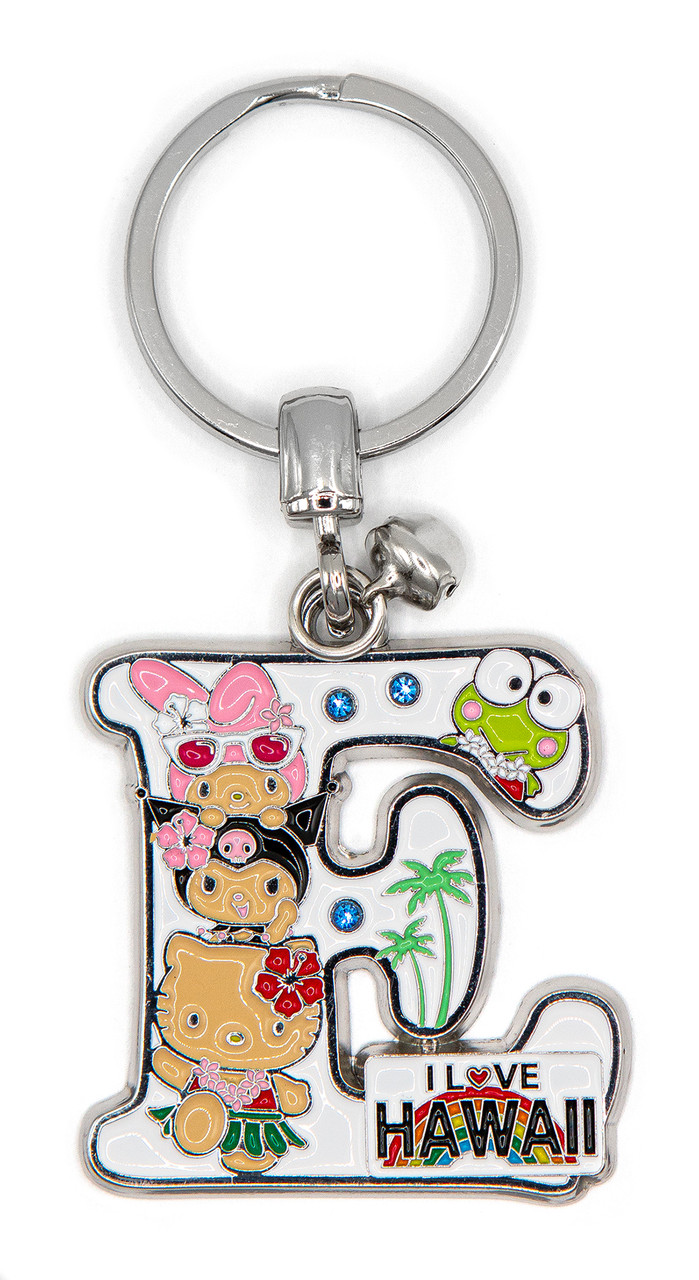 平成レトロ　Hello Kitty 海のなかまたち 花イルカイニシャル Hello Kitty® & Friends HAWAII Initial Keyring: E