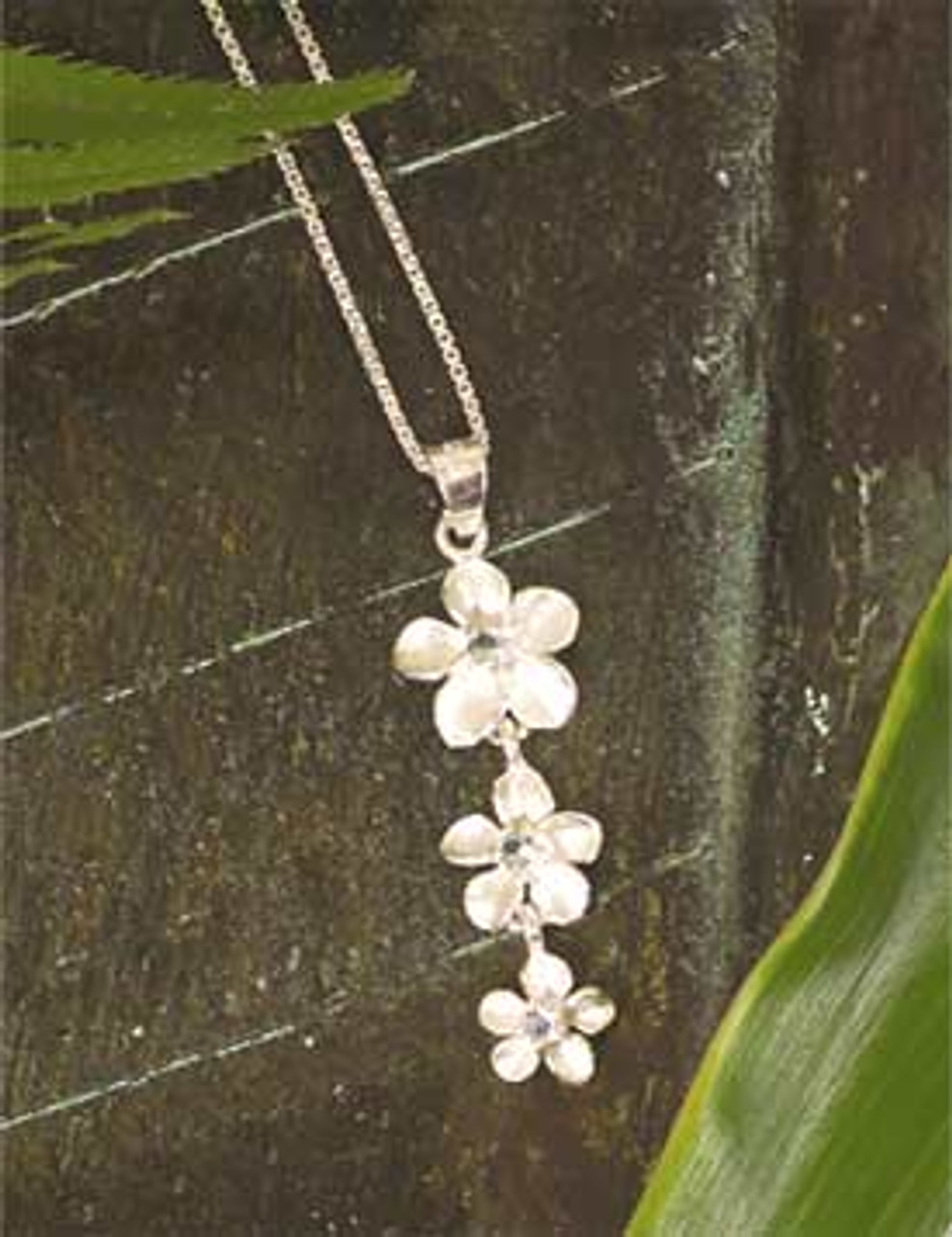 Ku'uipo Sterling Silver Plumeria Three Tiered Necklace