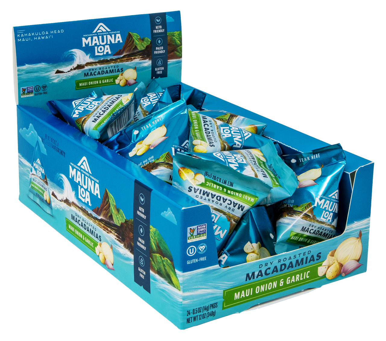 Mauna Loa Macadamia Nut Sample Size Pouch 0.5oz - Garlic Onion 24 Pack