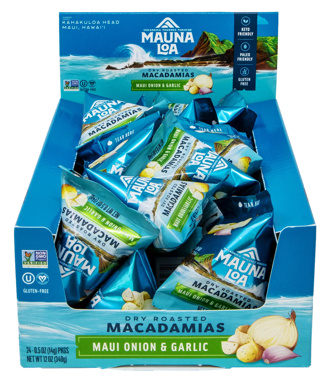 Mauna Loa Macadamia Nut Sample Size Pouch 0.5oz - Garlic Onion 24 Pack