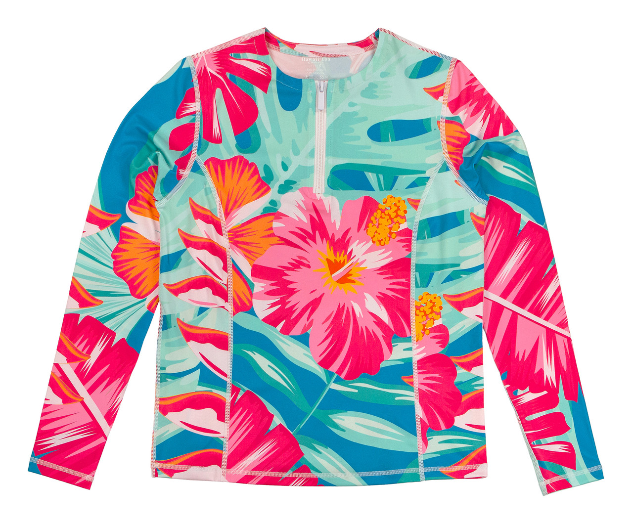 Hawaii Loa Rashguard Longsleeve - Floral: Pink Turquoise