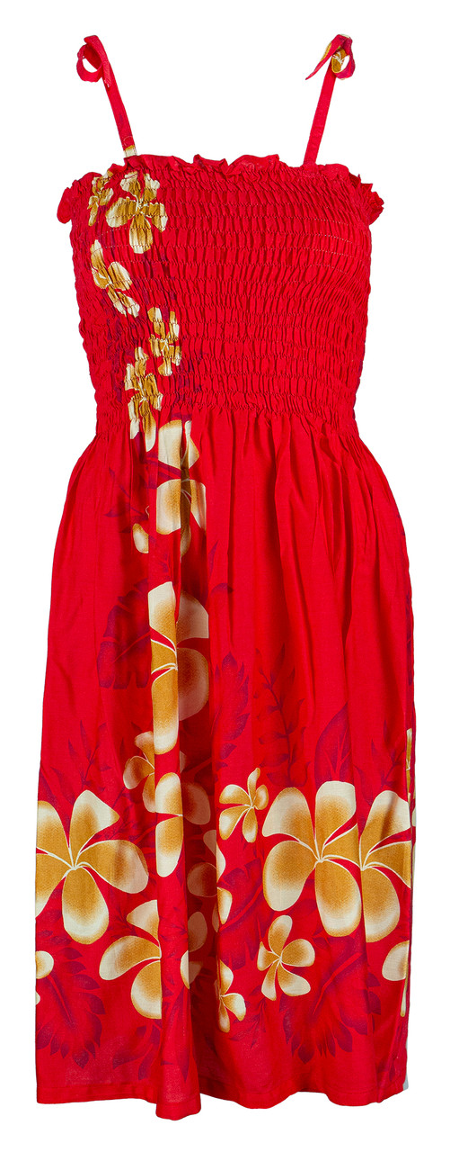Ladies Elastic Tube Dress - Plumeria: Red