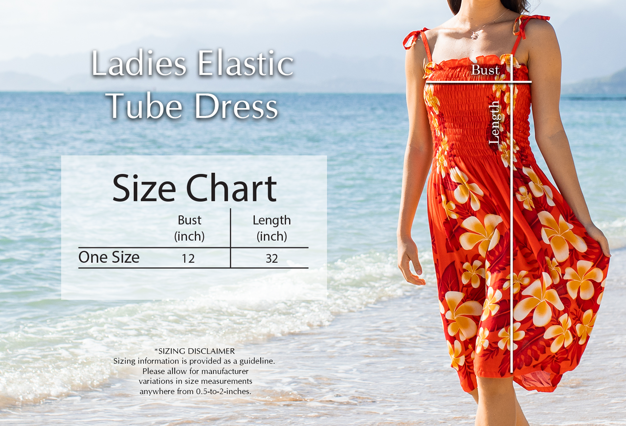 Ladies Elastic Tube Dress - Hibiscus Palm: Blue