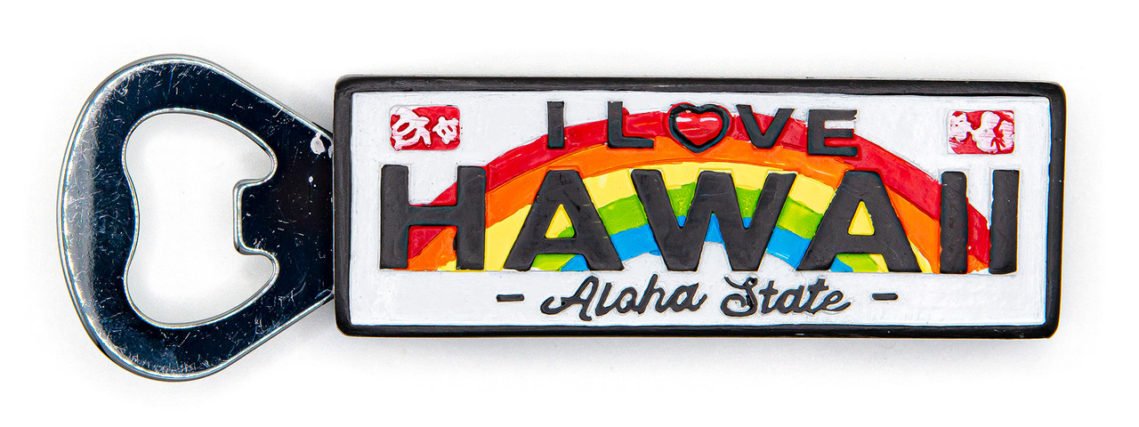 Hawaiiを感じる　Ocean Aloha plate Island Memories Polyresin Bottle Opener Magnet - Hawaii License `