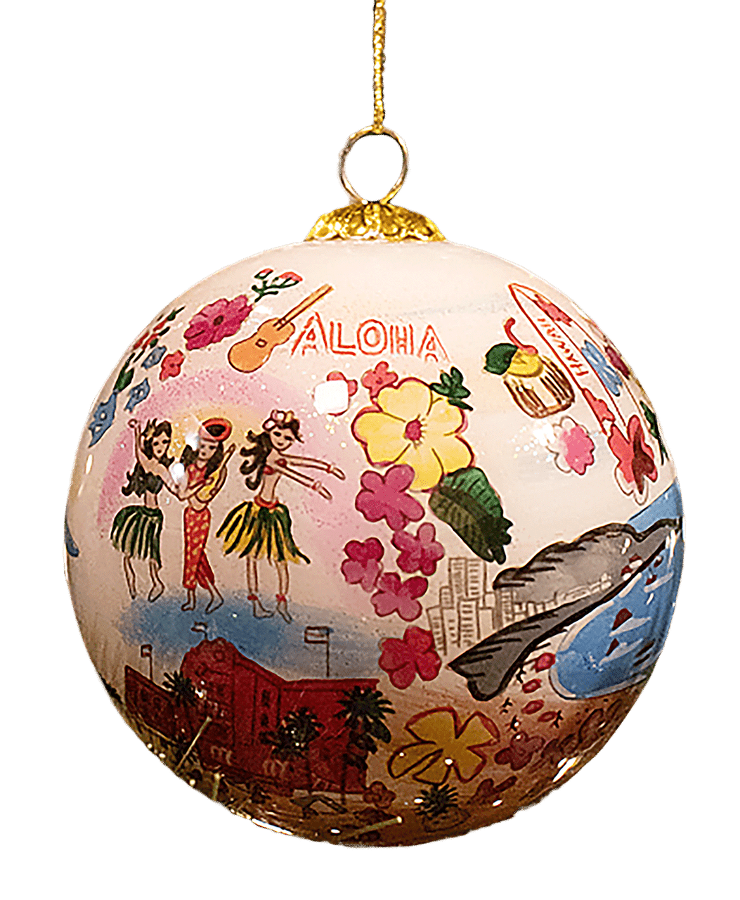 Hand Painted Glass Globe Christmas Ornament: Waikiki Tropical Getaway