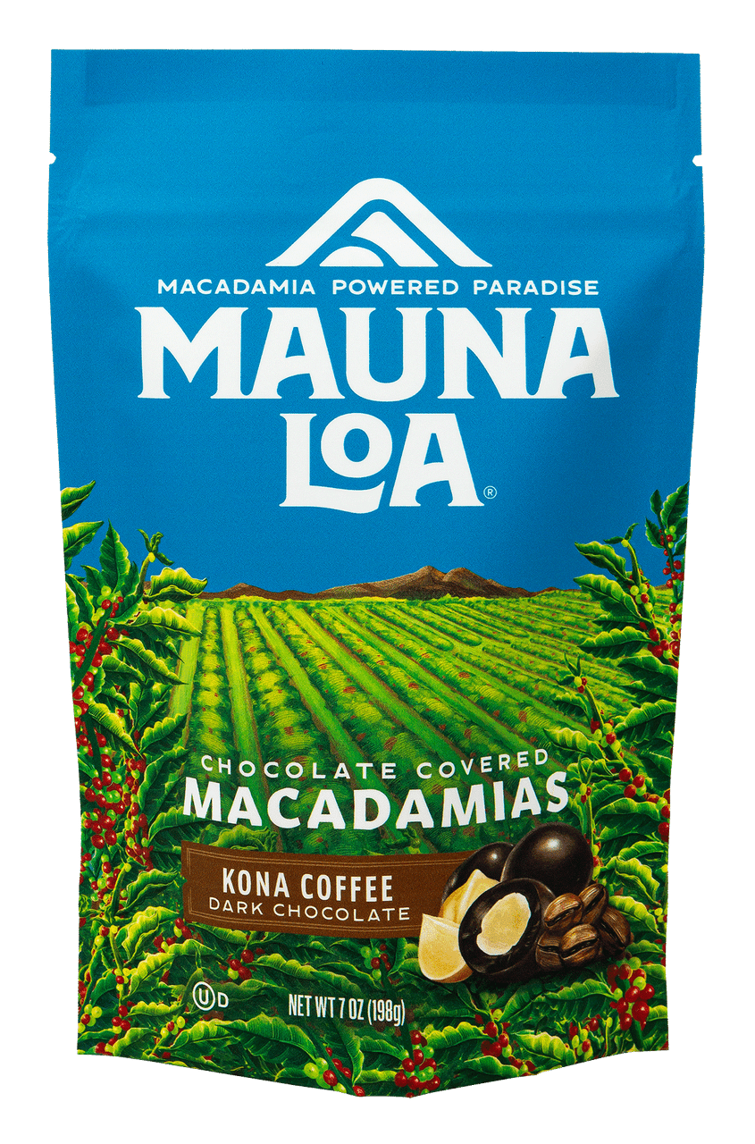 Mauna Loa Macadamia Stand Up Bag 7oz: Kona Coffee Dark Chocolate