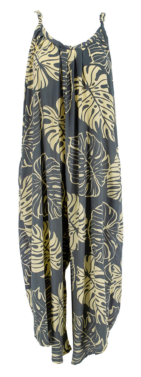 Napua Collection Jumpsuit: Hawaiian Monstera - Grey
