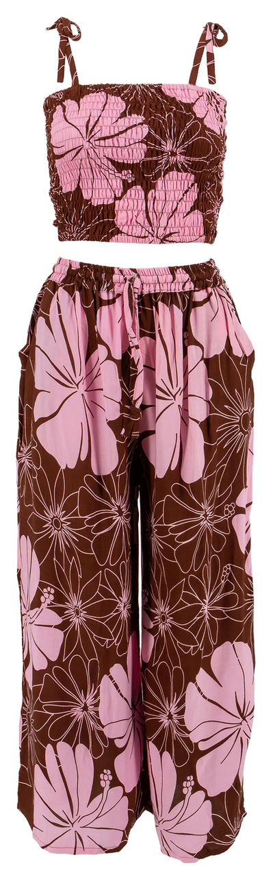 Napua Collection Aloha Pants - Hibiscus: Chocolate/Pink