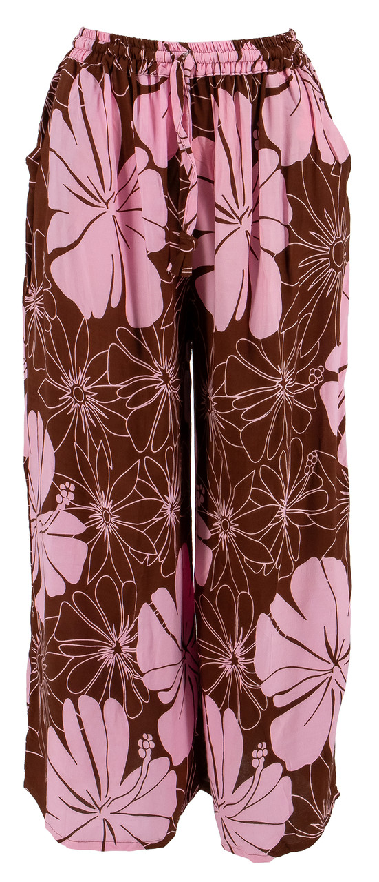 Napua Collection Aloha Pants - Hibiscus: Chocolate/Pink