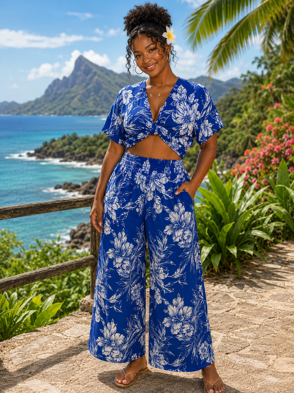 AloaloAloha　ハワイアン　ティアードパンツ（55） Aloha Palazzo Pants - Royal Floral