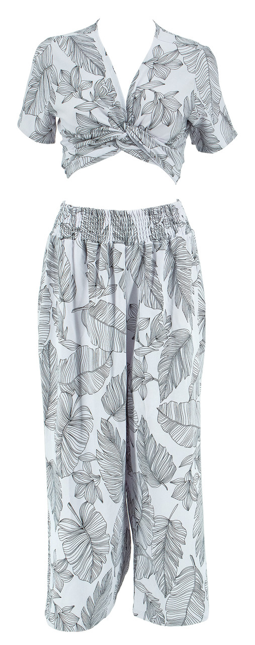 Aloha Palazzo Pants - White Leaf