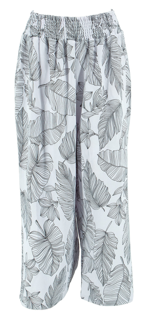 Aloha Palazzo Pants - White Leaf