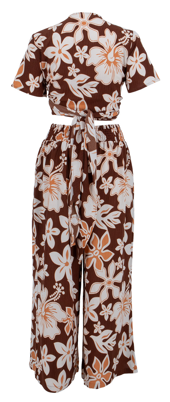 Aloha Palazzo Pants - Brown Hibiscus