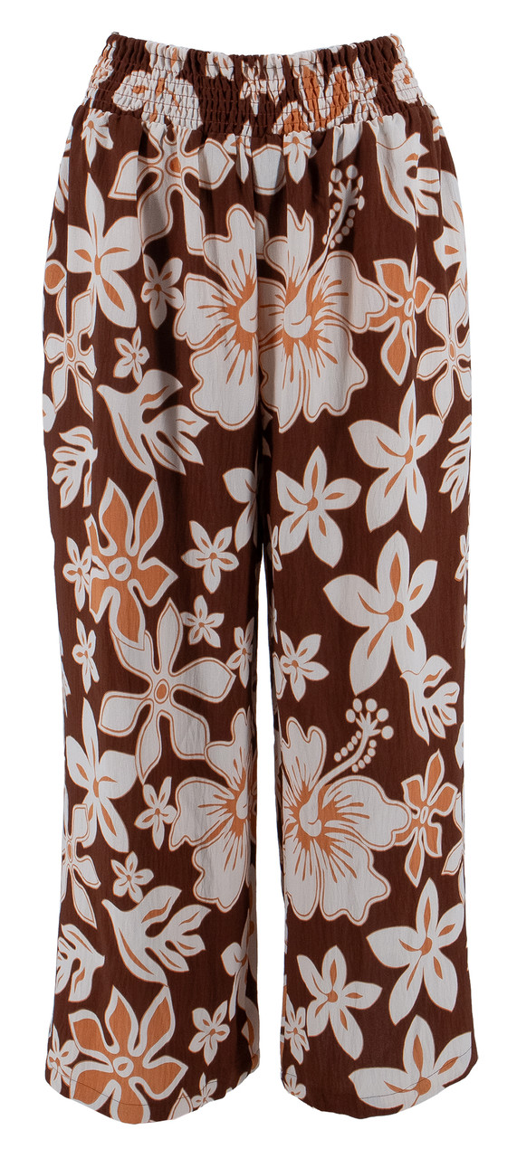 Aloha Palazzo Pants - Brown Hibiscus