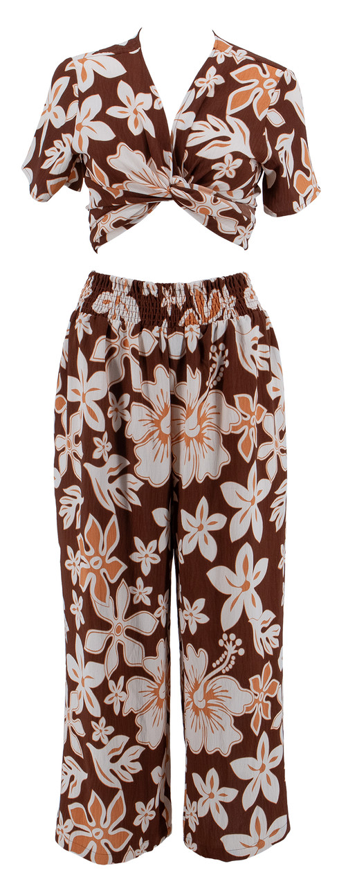 Aloha Palazzo Pants - Brown Hibiscus