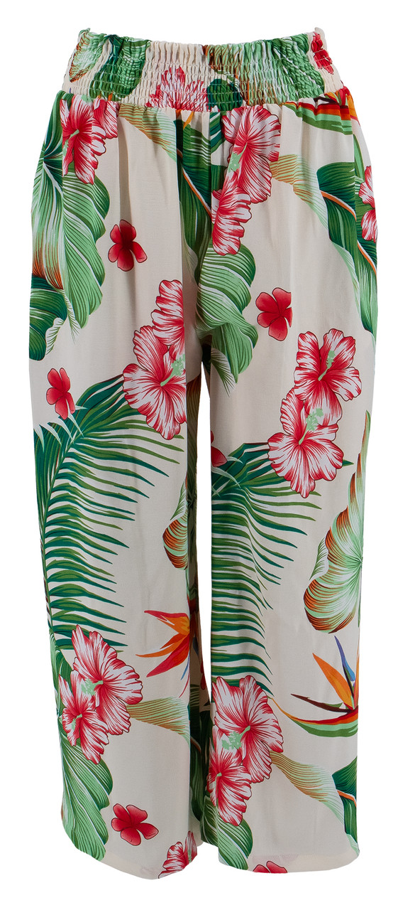 Aloha Palazzo Pants - Beige Hawaiian