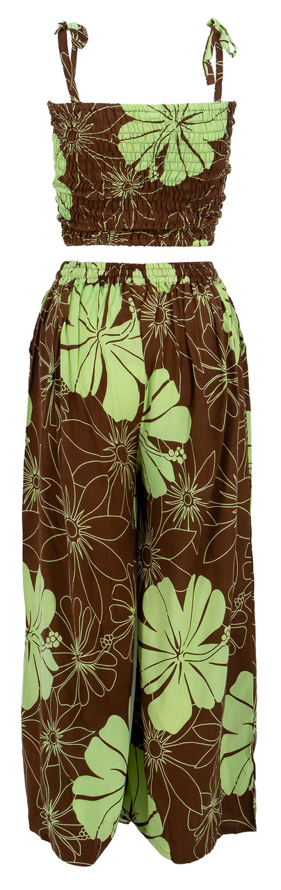 Napua Collection Aloha Pants - Hibiscus: Chocolate/Green