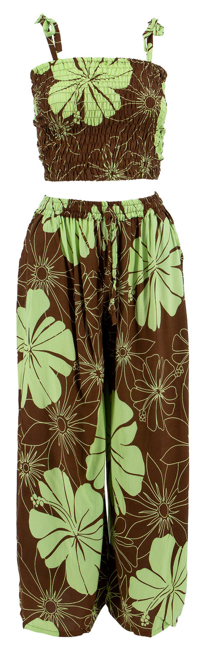 Napua Collection Aloha Pants - Hibiscus: Chocolate/Green