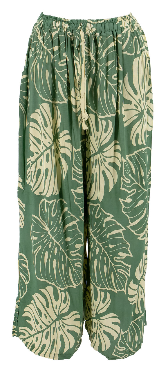 Napua Collection Aloha Pants - Hawaiian Monstera: Olive/Tan