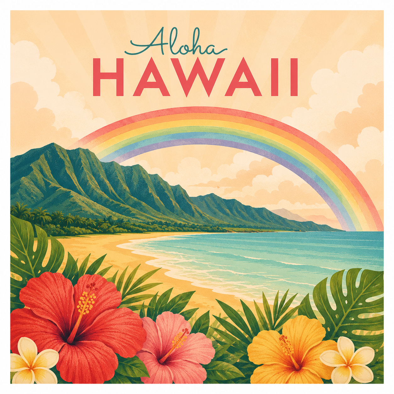 Ceramic Hawaiian Coaster - Aloha Hawaii Rainbow