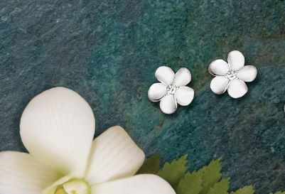 Leighton Lam Silver Drop Plumeria Earrings