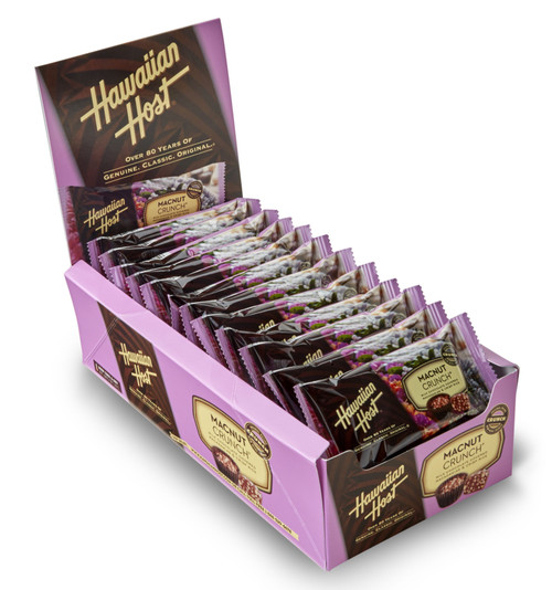 Hawaiian Host Macadamia Nut Crunch Chocolates individually wrapped in two piece bars. Sold as a 24 pack.