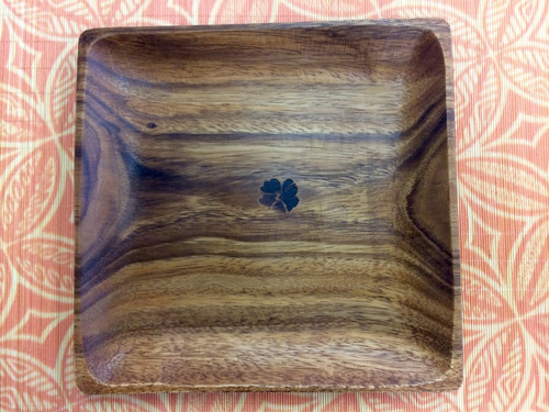 Tropeco® Monkeypod Wood Medium Square Plate with Hibiscus heat stamp design