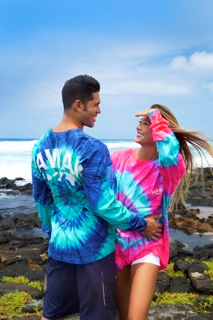 Male model wearing Hawaii Tie Dye UNISEX Long Sleeve Jersey Tee