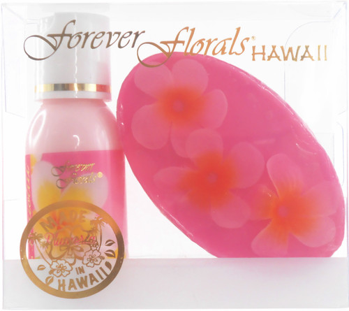 Forever Florals® Hawaiian Mini Gift Set, which includes a 1oz lotion bottle and 2oz glycerin soap, in the the Plumeria Scent