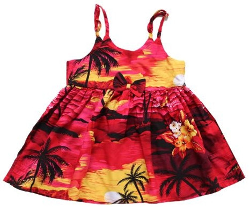 Girl's Rayon Aloha Sundress Aloha patterned tank dress in Red Scenic design